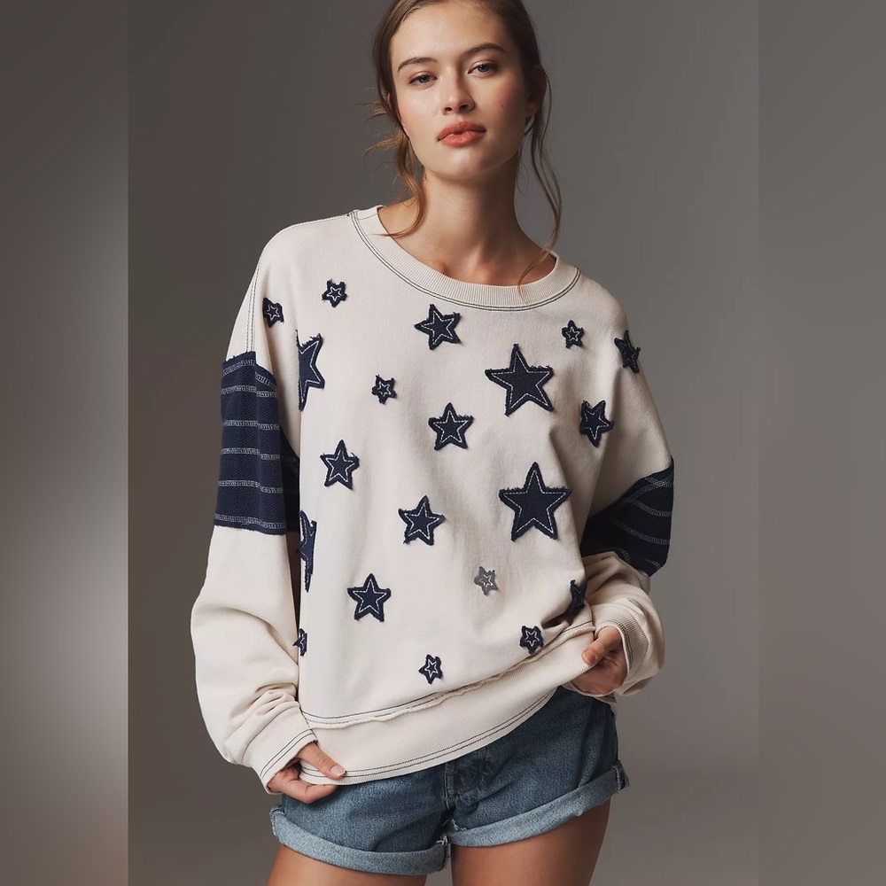 Anthropologie Pilcro Star Patch Oversized Sweatshirt